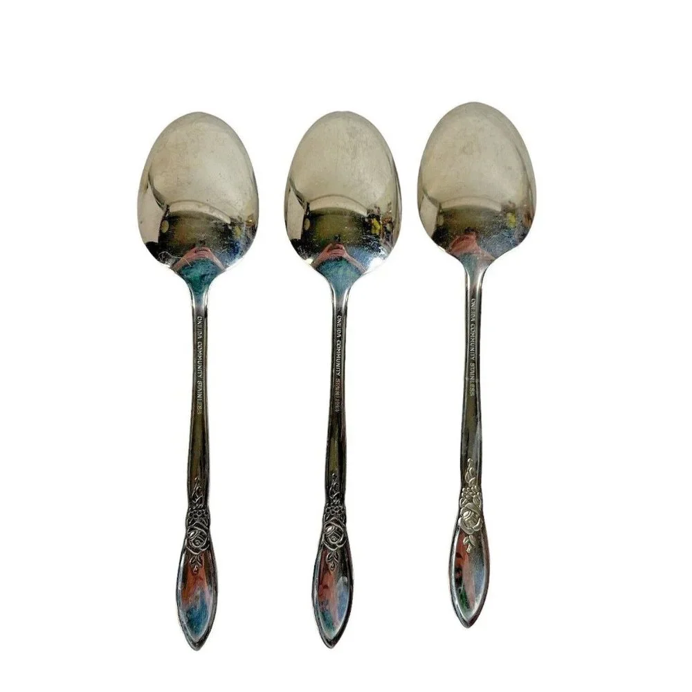 3‎ Oneida Community SPRING ROSE Stainless Soup Tablespoon 6 3/4 IN Betty Crocker